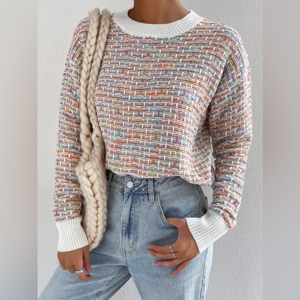 SHEIN MOOSTA Space‎ Dye Colorful Drop Shoulder Sweater